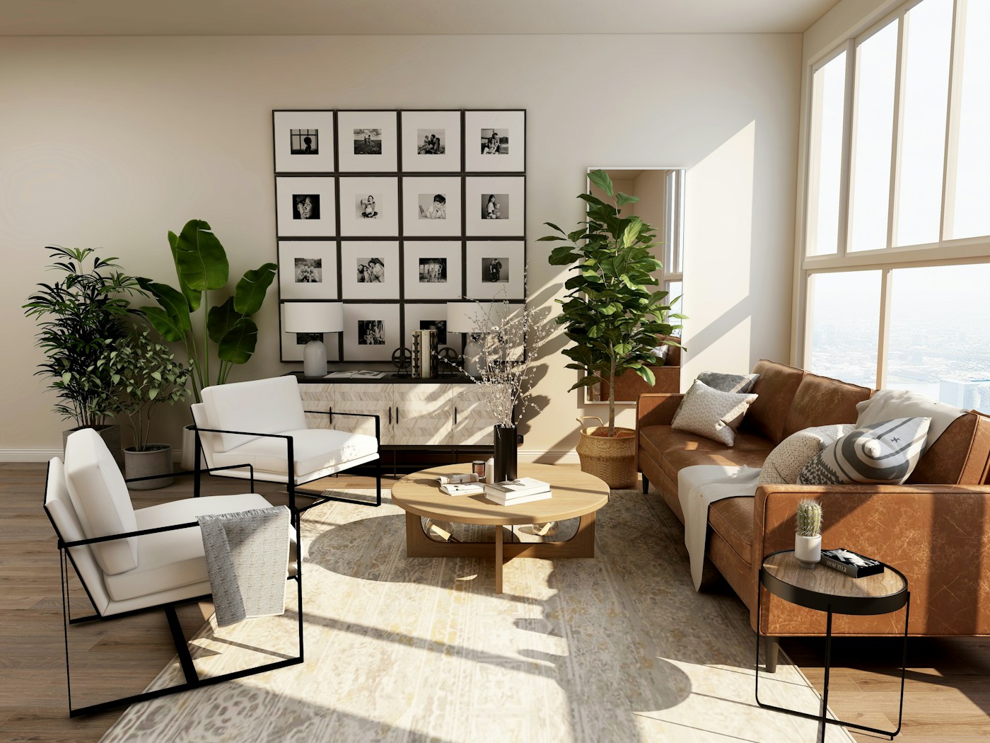 Thoughtfully styled living room with natural light